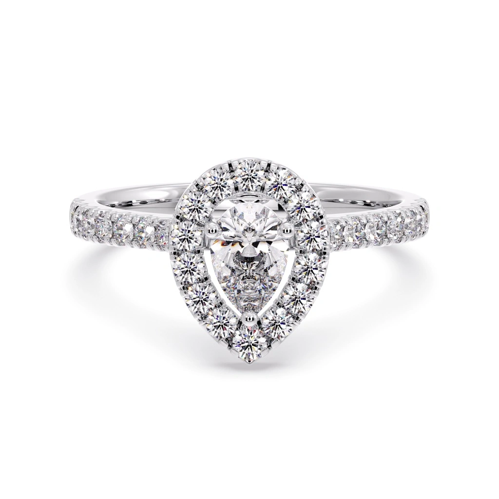Pear Halo Solitaire Ring