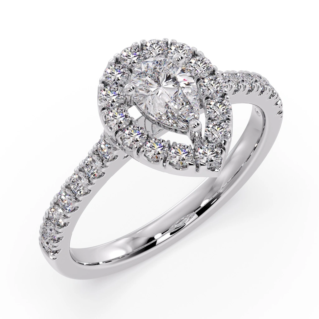 Pear Halo Solitaire Ring